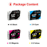 Uniwork Remanufactured Ink Cartridge Replacement for Epson 127 T127 use for Workforce WF-3520 WF-3540 WF-7010 WF-7510 WF-7520 545 845 NX530 NX625, 10 Pack