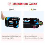 Uniwork Remanufactured Ink Cartridge Replacement for Epson 252 XL 252XL T252XL use for Workforce Wf-3640 Wf-3620 Wf-7610 Wf-7620 Wf-7710 Wf-7720 Wf-7210 Wf-7110 (1 Black 1 Cyan 1 Magenta 1 Yellow)