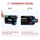Uniwork Remanufactured Ink Cartridges Replacement for Epson 702 702XL T702XL T702 to use with Workforce Pro WF-3720 WF-3733 WF-3730 Printer (2 Black, 1 Cyan, 1 Magenta, 1 Yellow, 5-Pack)