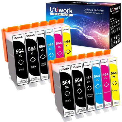 Uniwork Compatible Ink Cartridge Replacement for HP 564 564XL for Photosmart 7525 7520 7510 C309a C310a B8550 D5460 C6350 D7560 Printer (4BK/2PB/2C/2M/2Y), 12 Packs