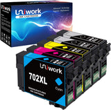 Uniwork Remanufactured Ink Cartridges Replacement for Epson 702 702XL T702XL T702 to use with Workforce Pro WF-3720 WF-3733 WF-3730 Printer (2 Black, 1 Cyan, 1 Magenta, 1 Yellow, 5-Pack)