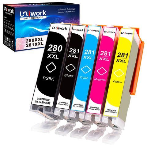 Uniwork Compatible Ink Cartridge Replacement for Canon PGI-280XXL CLI-281XXL PGI 280 XXL CLI 281 XXL use with Pixma TR8520 TS9120 TS6220 TS9520 TR7520 TS6120 TS9521C TS8120 TS8220 Printer (5 Pack)