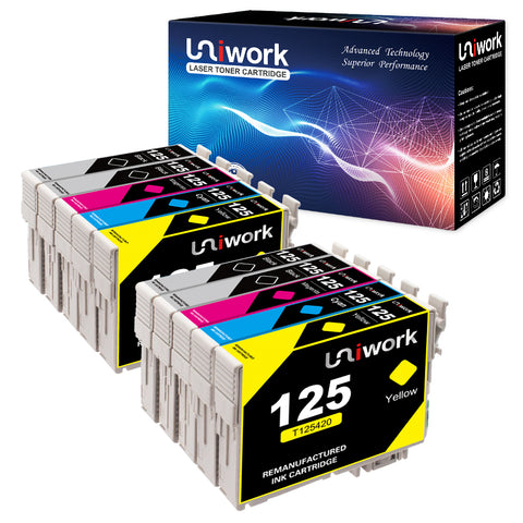 Uniwork Remanufactured Ink Cartridge for Epson 125 T125 for Epson NX125 NX127 NX130 NX230 NX420 NX530 NX625 WorkForce 320 323 325 520 Printer ( 10 Pack