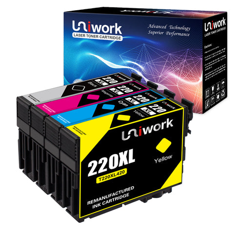 Uniwork Remanufactured Ink Cartridge Replacement for Epson 220 XL 220XL T220XL use for WorkForce WF-2750 WF-2760 WF-2630 WF-2650 WF-2660 XP-320 XP-420 Printer (1 Black 1 Cyan 1 Magenta 1 Yellow)