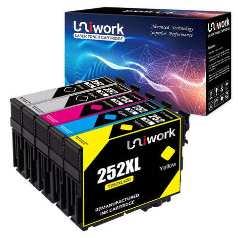 Uniwork Remanufactured Ink Cartridge Replacement for Epson 252 252XL T252XL use for Workforce Wf-3640 Wf-3620 Wf-7610 Wf-7620 Wf-7710 Wf-7720 Wf-7210 Wf-7110 (2 Black 1 Cyan 1 Magenta 1 Yellow) 5 Pack