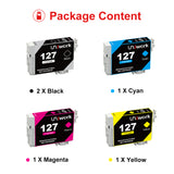 Uniwork Remanufactured Ink Cartridge Replacement for Epson 127 T127 use for Workforce 545 845 645 WF-3540 WF-3520 WF-7010 WF-7510 WF-7520 NX530 NX625 Printer (2 Black 1 Cyan 1 Magenta 1 Yellow)