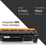 Uniwork Compatible Toner Cartridge Replacement for HP 48A CF248A use for Laserjet Pro M15w, Laserjet Pro M29w, MFP M28w, M28a, M29a M15a Printer, 2 Black