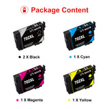 Uniwork Remanufactured Ink Cartridges Replacement for Epson 702 702XL T702XL T702 to use with Workforce Pro WF-3720 WF-3733 WF-3730 Printer (2 Black, 1 Cyan, 1 Magenta, 1 Yellow, 5-Pack)