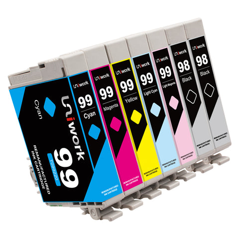 Uniwork Remanufactured Ink Cartridge Replacement for Epson 98 99 (7 Pack) use for Epson Artisan 700 710 725 730 800 810 835 837 Printer (2 Black 1 Cyan 1 Magenta 1 Yellow 1 Light Cyan 1 Light Magenta)