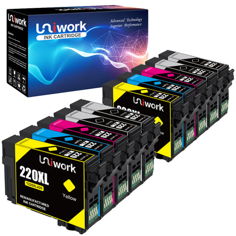 Uniwork Remanufactured Ink Cartridge Replacement for Epson 220 XL 220XL use for WorkForce WF-2750 WF-2760 WF-2630 WF-2650 WF-2660 XP-320 XP-420 Printer (4 Black 2 Cyan 2 Magenta 2 Yellow), 10 Pack