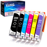 Uniwork Compatible Ink Cartridge Replacement for Canon 280 281 PGI-280 XXL CLI-281 XXL 280XXL 281XXL Ink Cartridges use with Pixma TS9120 TS8220 TS8120 Printer (6 Pack)