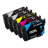 Uniwork Remanufactured Ink Cartridges Replacement for Epson 702 702XL T702XL T702 to use with Workforce Pro WF-3720 WF-3733 WF-3730 Printer (2 Black, 1 Cyan, 1 Magenta, 1 Yellow, 5-Pack)