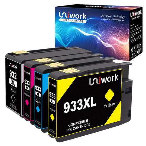Uniwork Compatible Ink Cartridge Replacement for HP 932XL 933XL 932 933 Ink Cartridges use for HP Officejet 6700 7110 7612 6600 6100 7610 Printer (Black, Cyan, Magenta, Yellow)